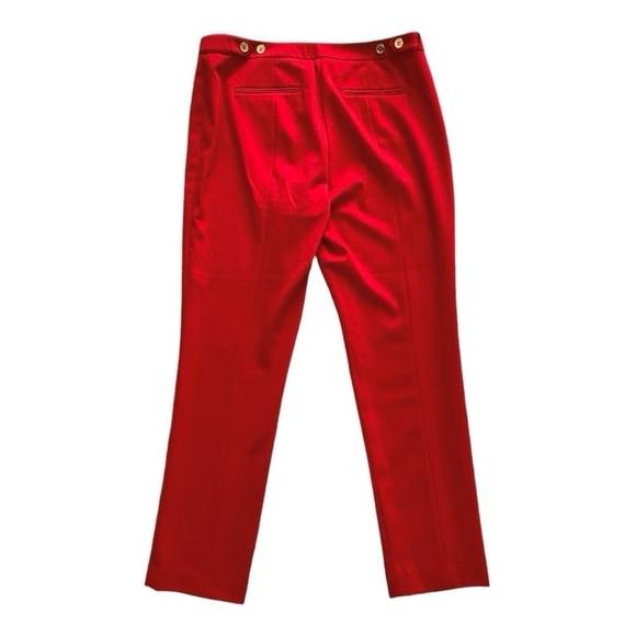 Women’s Pants CALVIN KLEIN Red Mid Rise Gold Button Back Accent Straight Pants - Picture 4 of 5